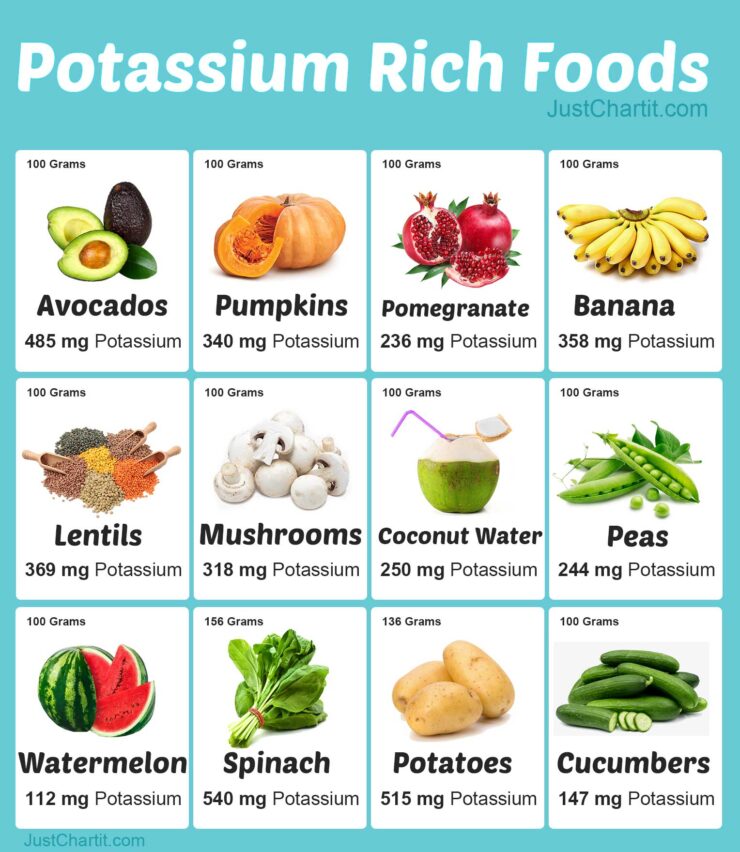 Potassium Rich Foods Chart - Potassium per 100 g