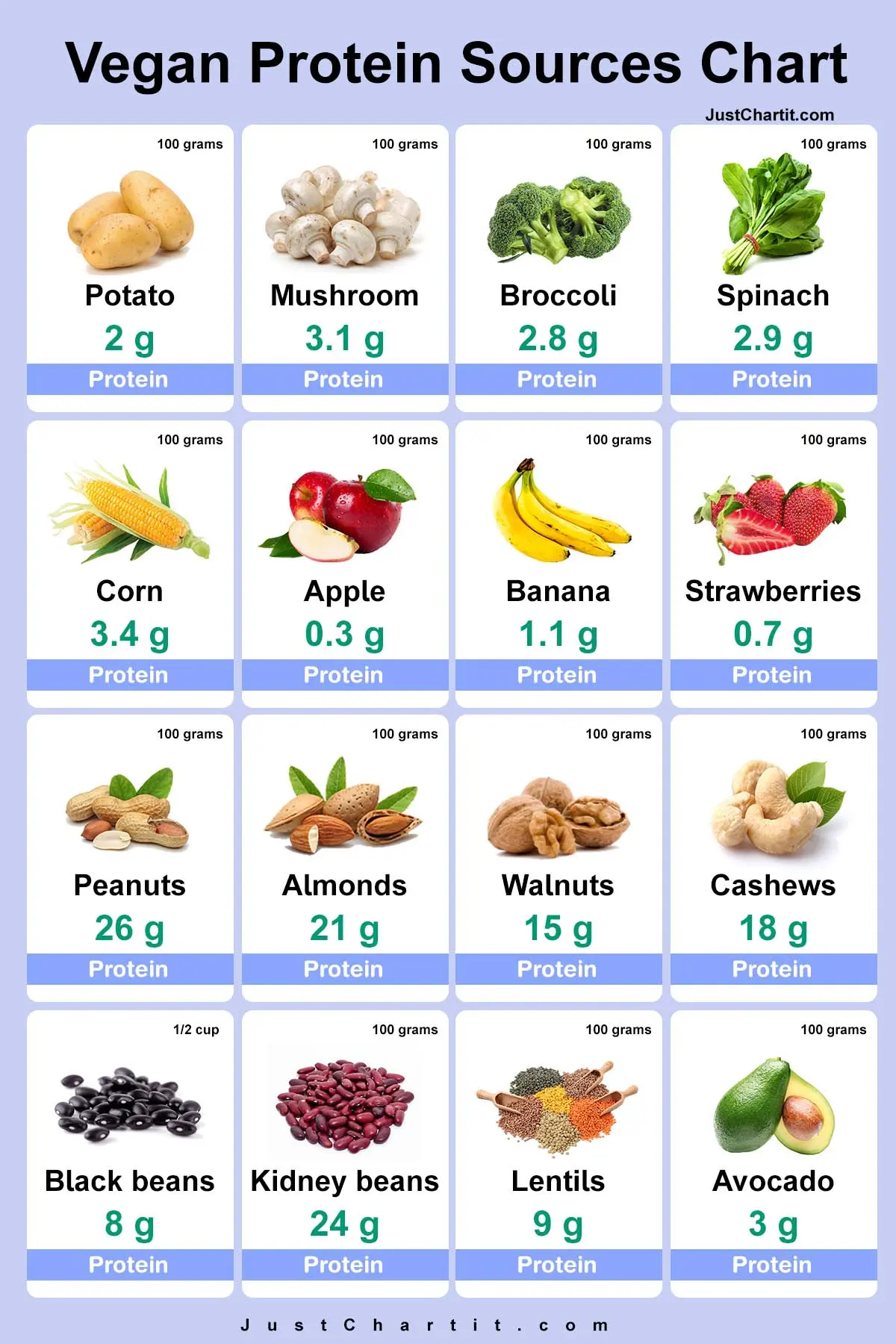 Vegan Protein Sources Chart Protein Per 100 G